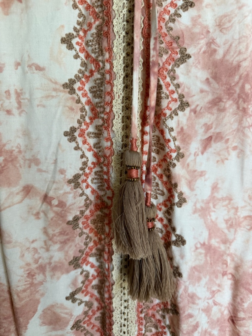 Skemo rayon Pink Tie-Dye Embroidered Tassel Kimono XS embroidered tassels neutro - Picture 4 of 12